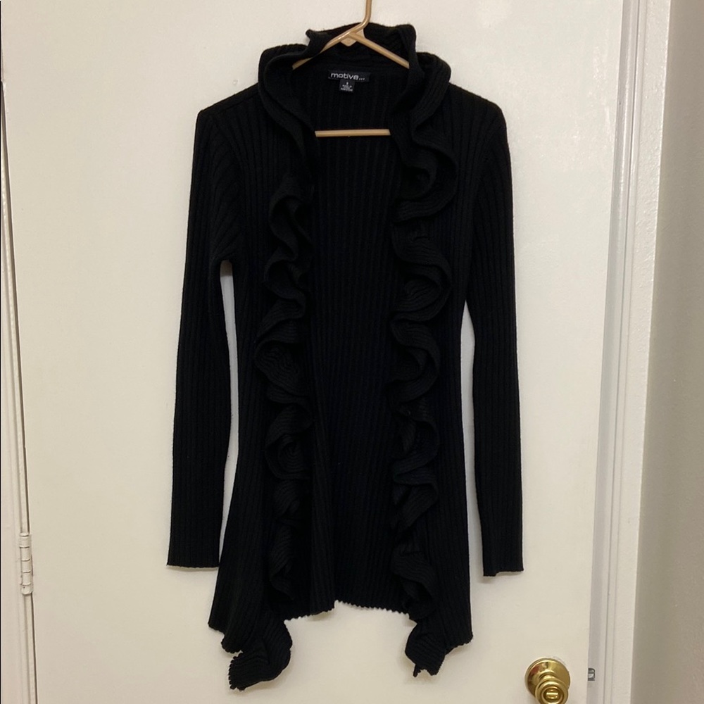 Black Asymmetrical Waterfall Cardigan Sweater